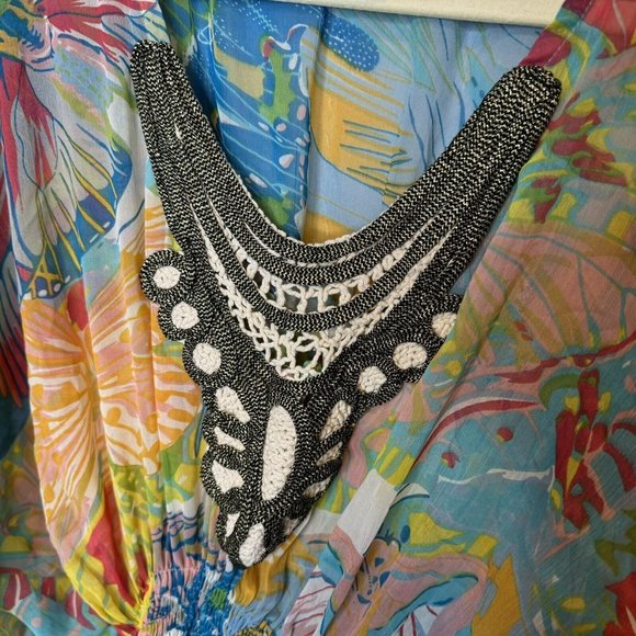 Women’s Swimsuit Coverup Size Large/XL Butterfly Colorful Print Long Beaded - Picture 8 of 8